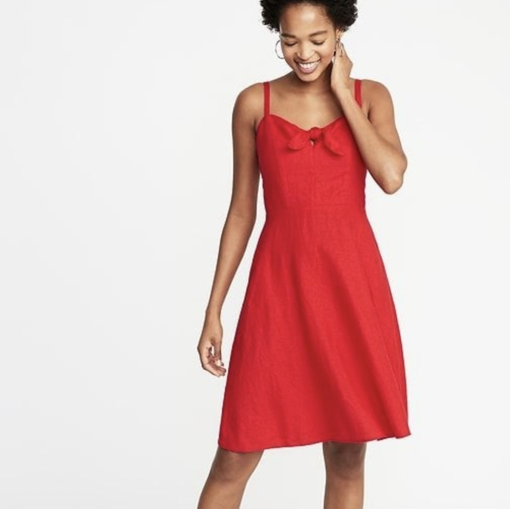 NWT Linen Red Fit and Flare Old Navy Medium Tall - Picture 1 of 15